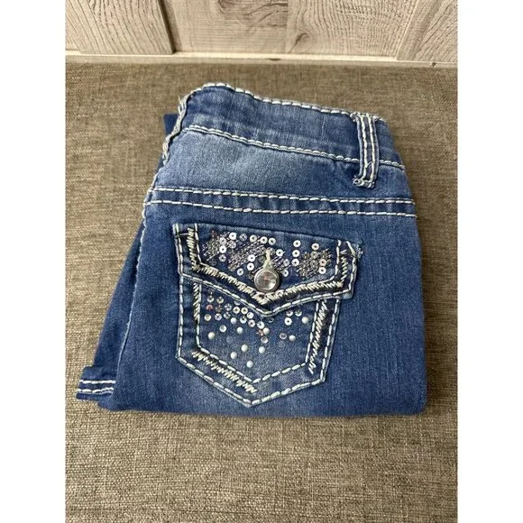 Xhilaration Girls Embellished Denim Blue Jeans Size 12 Blue Cotton Blend - Picture 3 of 7